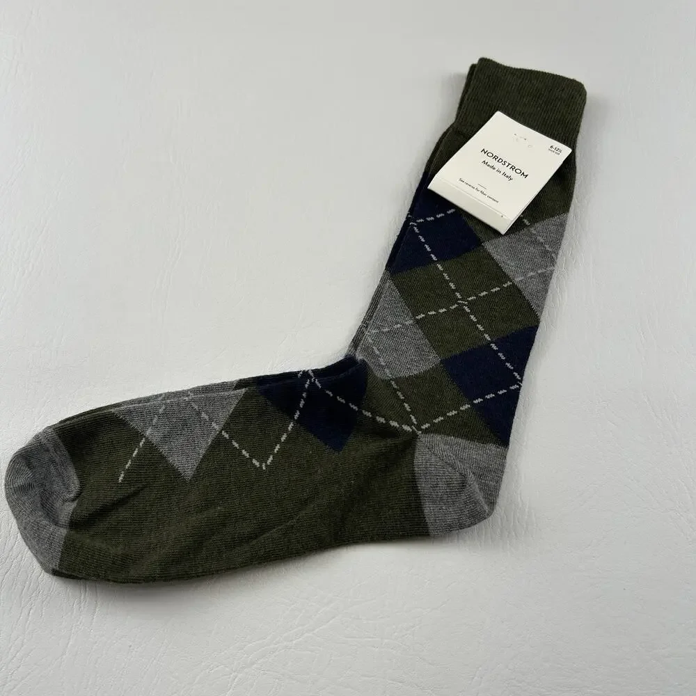 Nordstrom Made in Italy Men’s Crew Socks Argyle Cotton Blend Size 6-12.5